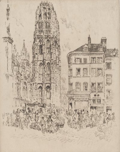Marché aux fleurs et Tour de Beurre, Rouen, 1907 - Joseph Pennell