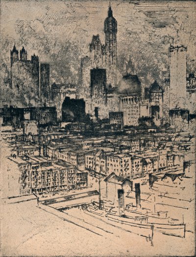 New York depuis le pont de Brooklyn, vers 1908 - Joseph Pennell
