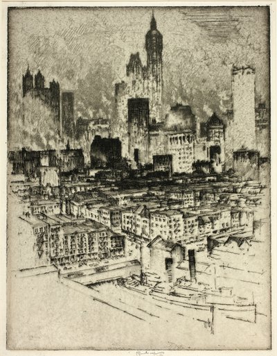 New York, depuis le pont de Brooklyn - Joseph Pennell