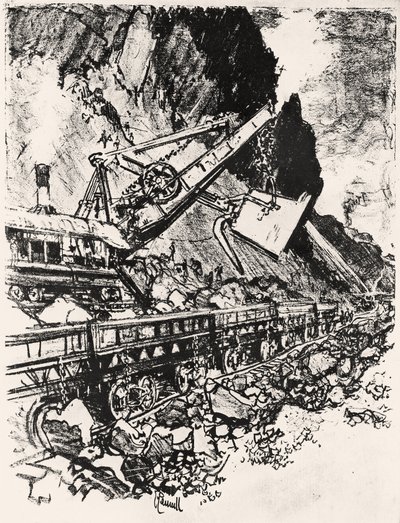 Travail de Pelle à Vapeur : Coupe de Culebra, planche XIV de Le Canal de Panama par Joseph Pennell, 1912 - Joseph Pennell
