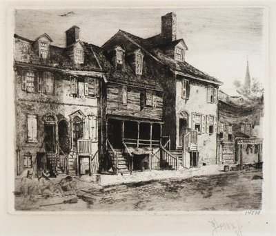 Balayeurs de rue, vieilles maisons - Joseph Pennell