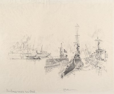 Sous-marins au port, 1917 - Joseph Pennell