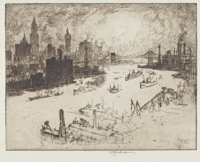 Coucher de soleil, depuis le pont de Williamsburg - Joseph Pennell