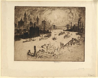 Coucher de soleil depuis le pont de Williamsburg - Joseph Pennell