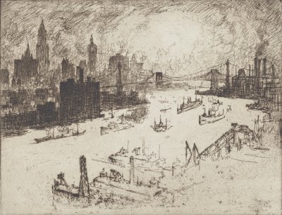 Coucher de soleil, depuis le pont de Williamsburg, 1915 - Joseph Pennell