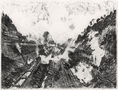 La Coupe vers Ancon Hill, planche XVII de Le Canal de Panama par Joseph Pennell, 1912 - Joseph Pennell