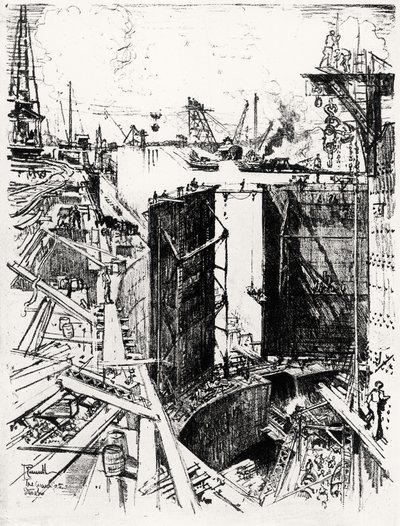 La porte de garde à Gatun, planche V de Le canal de Panama par Joseph Pennell, 1912 - Joseph Pennell