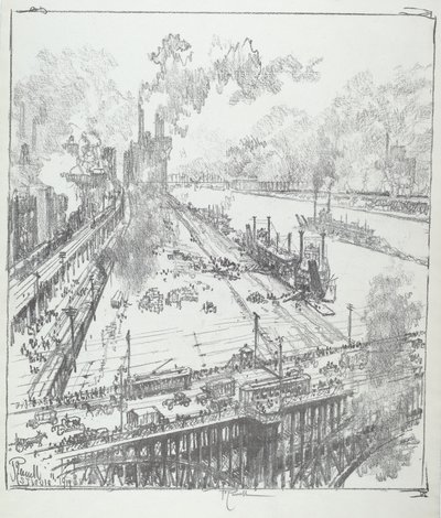 La levée depuis le pont Eads, St. Louis - Joseph Pennell