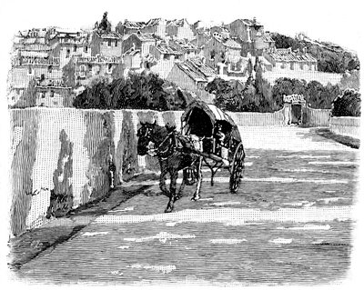 Village du Midi de la France avec une calèche. Gravure de Joseph Pennell 1888 (détail) - Joseph Pennell