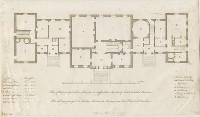 Sandon Hall - Plan du rez-de-chaussée principal : gravure - Joseph Pickford