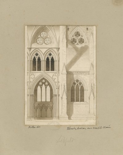 Intérieur de la cathédrale de Lichfield - Nef : dessin à la sépia - Joseph Potter