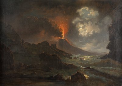 Éruption du Vésuve de nuit avec vue sur l