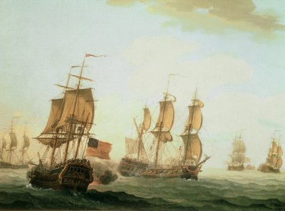 Engagement naval entre un East Indiaman britannique et un navire de guerre français - Joseph Roux