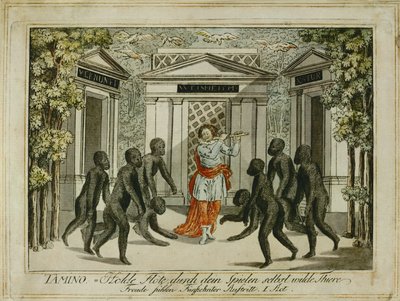 Tamino dompte les animaux avec la flûte enchantée ... (gravure) - Joseph Schaffer