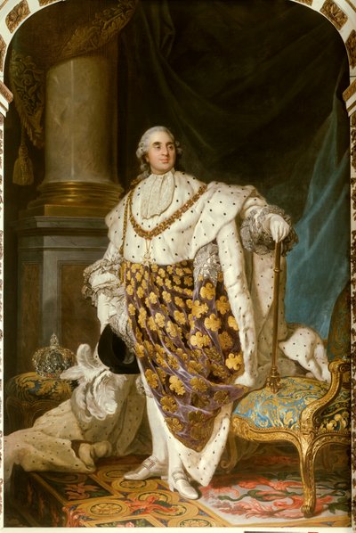 Portrait en pied du roi de France Louis XVI en costume de sacre (1754-1793) Il porte le collier de l