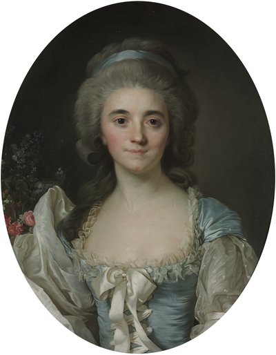 Portrait de la comtesse de Provence (1753-1810), en demi-longueur, dans une robe turquoise bordée de dentelle blanche et de rubans. - Joseph Siffred Duplessis