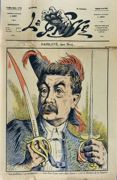 Portrait du mathématicien et homme politique français Paul Painlevé (1863-1933) caricature par Sirat dans « La Griffe » de 1917. - Joseph Sirat