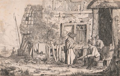 Cottage avec des gens - Joseph Stannard