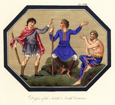 Costume des hommes anglo-saxons, IXe et Xe siècles (gravure) - Joseph Strutt
