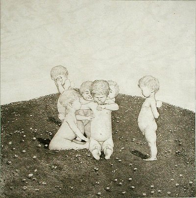Chérubins jouant dans un pré - Joseph Uhl