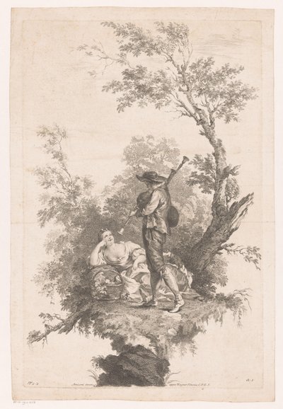 Berger jouant de la cornemuse pour une jeune femme - Joseph Wagner (possibly)
