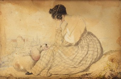 Presse-papiers avec femme en deuil et chien et vue sur Vienne - Joseph Weidner