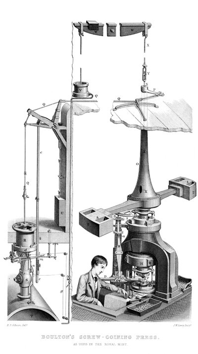 Presse à frapper les pièces de Boulton, utilisée à la Royal Mint, 1866 - Joseph Wilson Lowry
