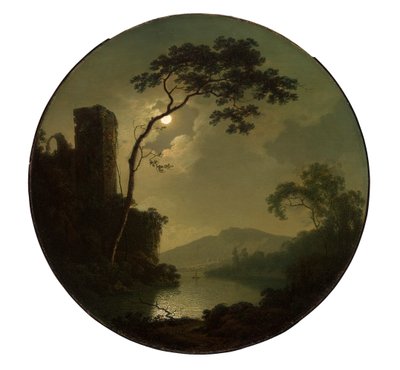 Lac avec château sur une colline - Joseph Wright of Derby