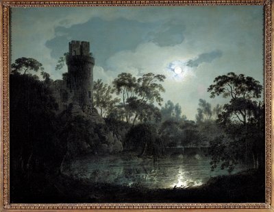Clair de lune avec lac et château - Joseph Wright of Derby