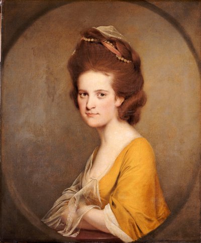 Portrait de Dorothy Hodges, mi-longueur, en robe jaune - Joseph Wright of Derby