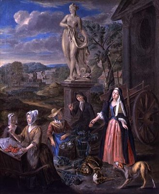 Figures sur un marché dans un paysage classique - Joseph van Aken