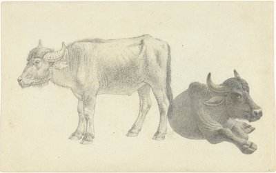 Bovins couchés et debout - Josephus Augustus Knip