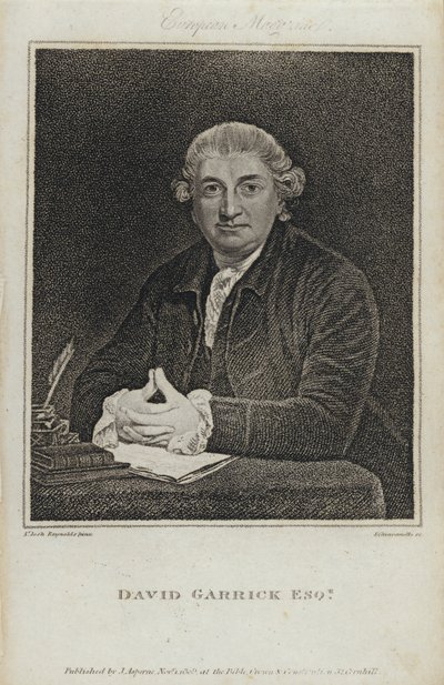 David Garrick, acteur anglais, dramaturge et directeur de théâtre (gravure) - Joshua (after) Reynolds