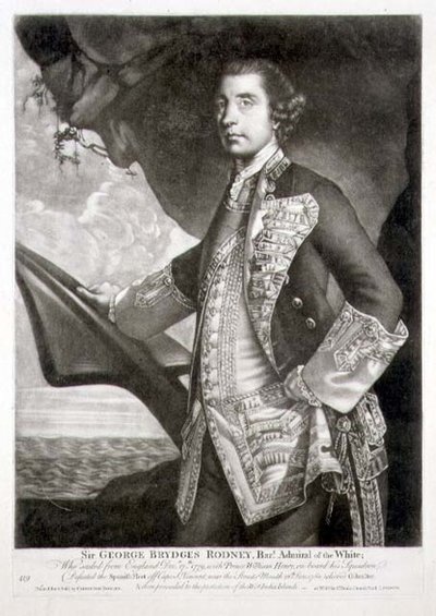 Portrait de Sir George Brydges Rodney (1719-92) Amiral du Blanc, gravé par William Dickinson (1746-1823) publié par Carington Bowles (fl.1744-93) - Joshua (after) Reynolds