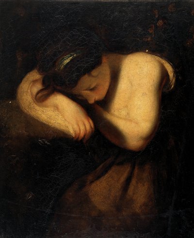 Fille endormie (huile sur toile) - Joshua (follower of) Reynolds