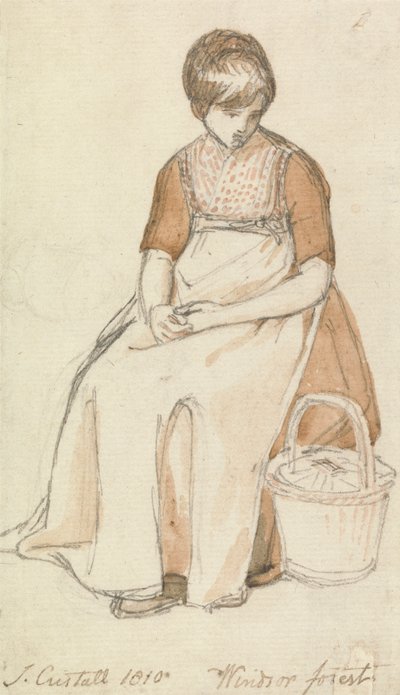 Fille assise avec un panier - Joshua Cristall