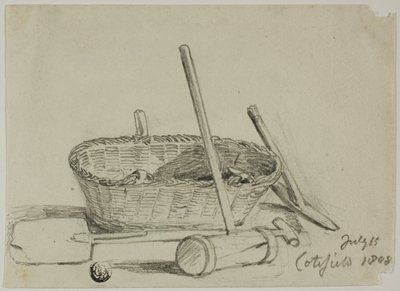 Panier en osier, maillet, pelle, pioche - Joshua Cristall