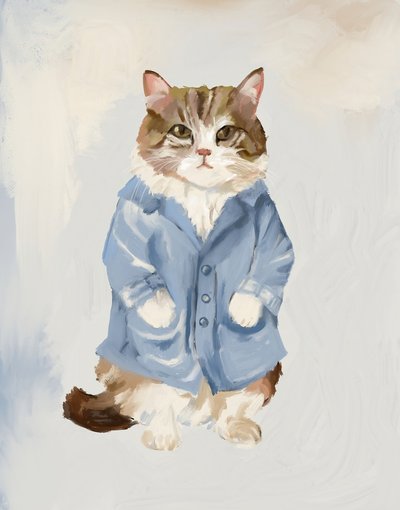 Un chat adorable en manteau bleu - Josie George