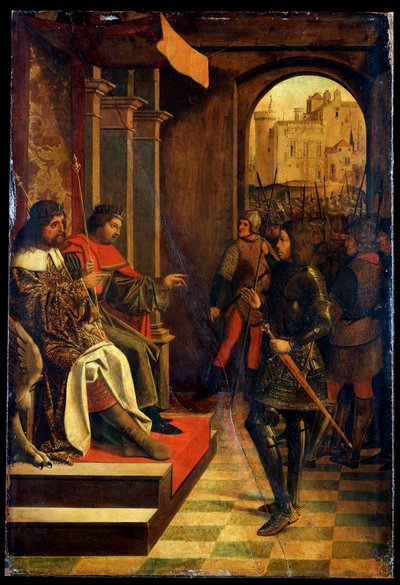 Saint Sébastien devant les empereurs Dioclétien et Maximien, fin du XVe siècle - Josse Lieferinxe