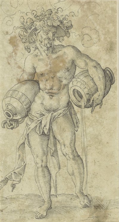 Homme nu avec un chapeau couronné de feuilles de vigne - Jost Amman (possibly)