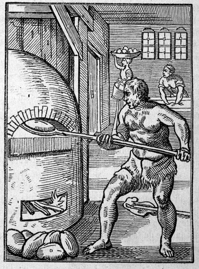 Un boulanger cuisant du pain dans un four. Gravure de Jost Amman. 16ème siècle - Jost Amman