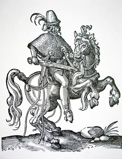 Soldat à cheval avec pistolet à rouet, illustration de 