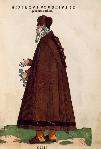 Homme espagnol portant des vêtements de tous les jours, du Habitus Praecipuorum Popularum, gravure - Jost Amman
