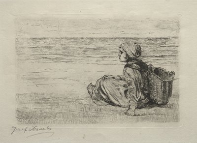 Fille avec panier assise sur le rivage - Jozef Israëls