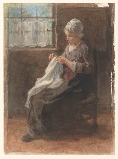 La petite couturière - Jozef Israëls (signed by artist)