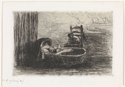 Enfant dans un berceau - Jozef Israëls (signed by artist)