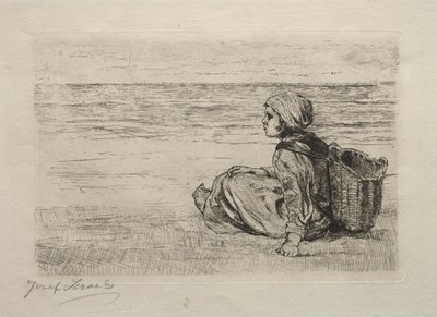 Fille avec panier assise sur le rivage - Jozef Israëls