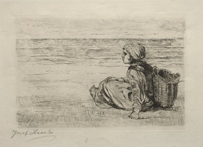 Fille avec panier assise sur le rivage - Jozef Israëls