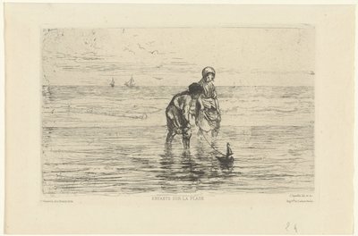Enfants jouant avec un bateau sur la plage - Jozef Israëls