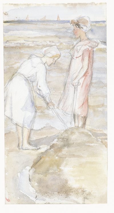 Deux filles en rose et blanc sur la plage - Jozef Israëls